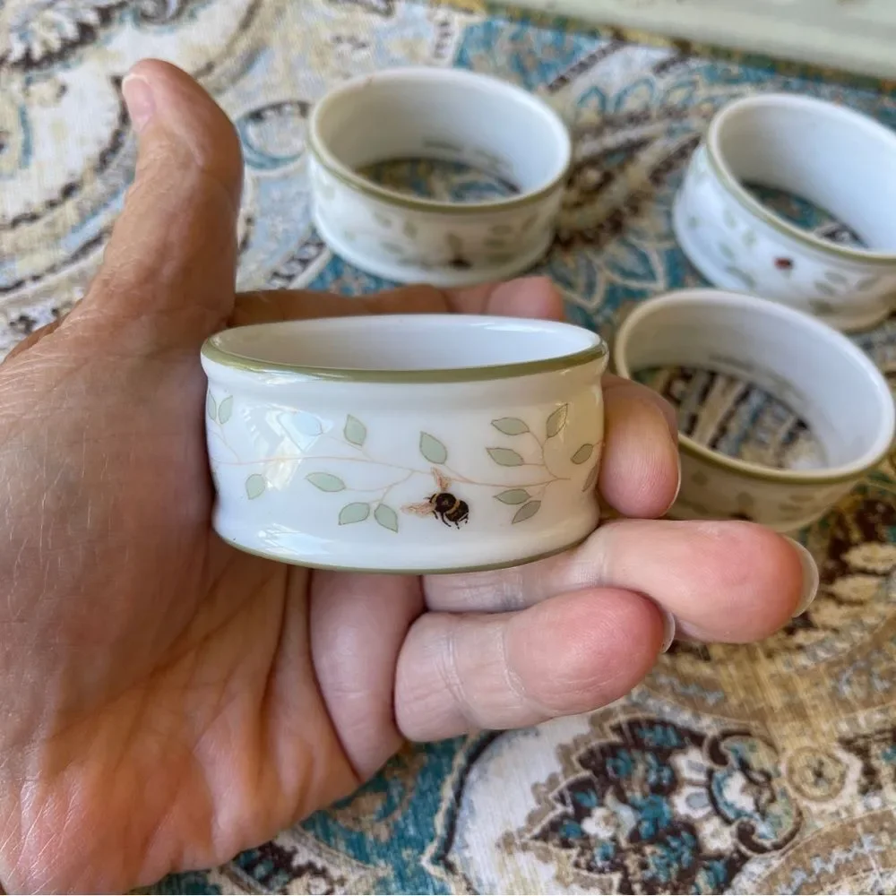 Lenox Butterfly Meadow Porcelain Napkin Rings Bee Ladybug Set of 4 Box #6227474